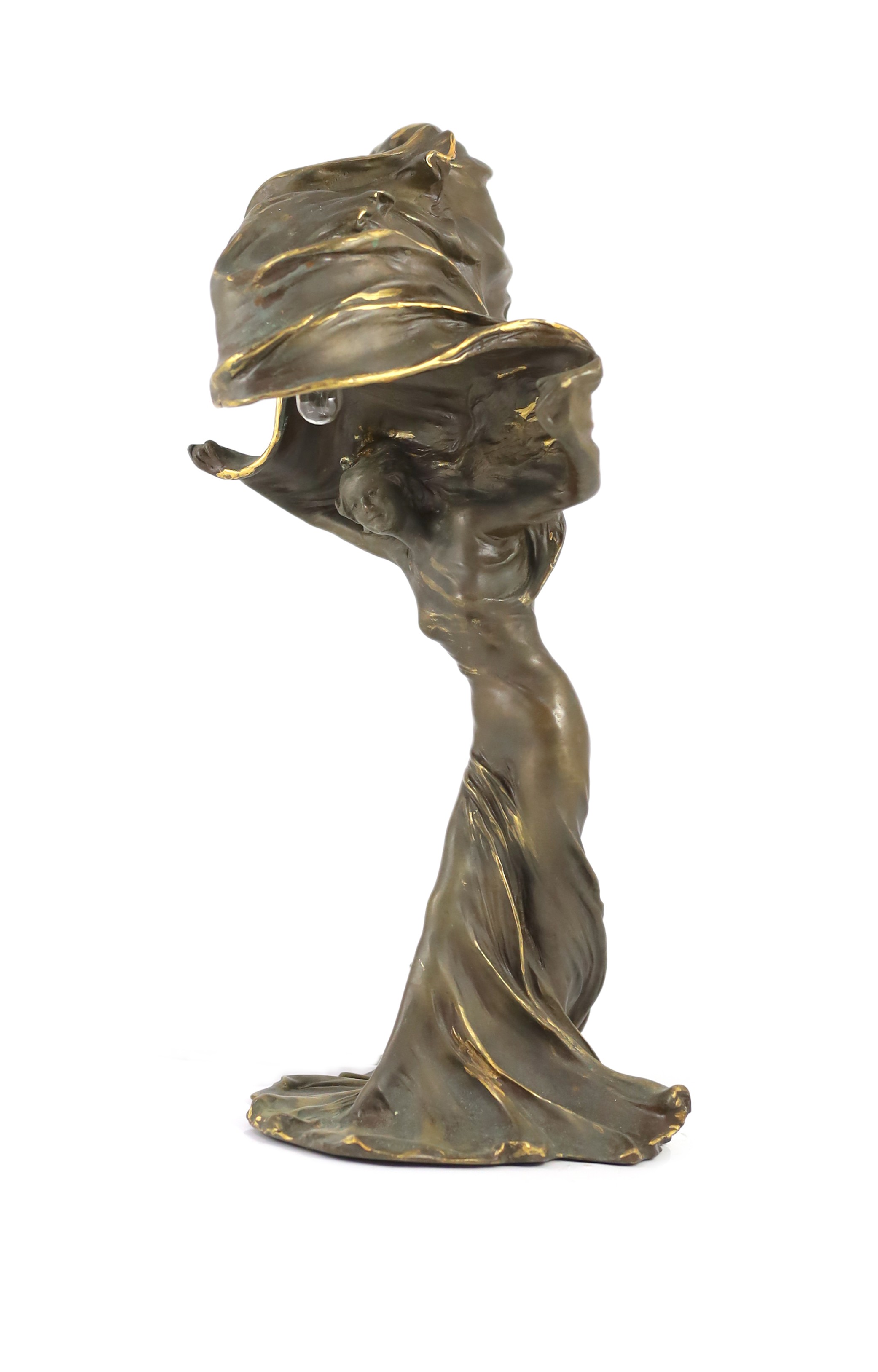 After Raoul Larche (1860-1912). A bronze 'Loie Fuller' table lamp, height 43cm